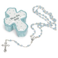Roman Inc - Trinket Box With Rosary - Bless This Child Blue