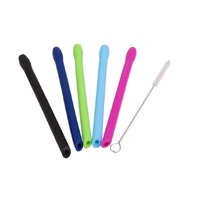 Appetito Silicone Cocktail Straws - Set of 5 Assorted Colours With Brush 