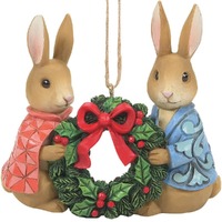 Beatrix Potter by Jim Shore - Peter Rabbit With Flopsy - Holding Wreath Hanging Ornament