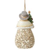 Jim Shore Heartwood White Woodland - Snowman With Tree Hanging Ornament