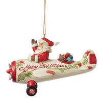 Jim Shore Heartwood Creek - Santa in Aeroplane Hanging Ornaments