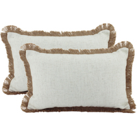 NF Living Linen Fringe Lumbar Cushion - Beige 30x50cm