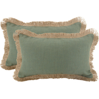 NF Living Linen Fringe Lumbar Cushion - Sage 30x50cm