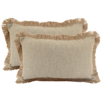 NF Living Linen Fringe Lumbar Cushion - Latte 30x50cm