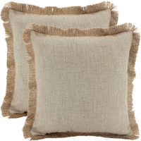 NF Living Linen Fringe Cushion - Latte 45x45cm