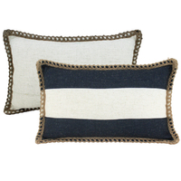 NF Living Linen Jute Lumbar Cushion - Navy Stripe 30x50cm