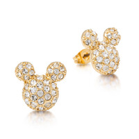 Disney Couture Kingdom - Mickey Mouse - Pave` Crystal Stud Earrings Yellow Gold