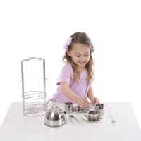 Melissa & Doug Kitchen Play - Stainless Steel Tea Set and Storage Stand