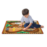 Melissa & Doug Activity Rug - Round the Construction World Zone Site with 3 Wooden Vehicles