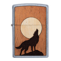 Zippo Lighter - Woodchuck Wolf With Moon Inlay