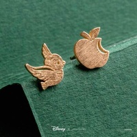 Disney x Short Story Earrings Blue Bird And Apple - Gold