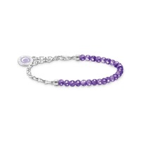 Thomas Sabo Charm Club - Charmista Chain Link Bracelet - Silver with Violet Imitation Amethyst Beads (16 - 19cm)