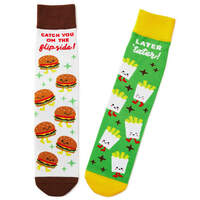 Hallmark Better Together Funny Crew Socks - Burger and Fries