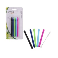 Appetito Silicone Cocktail Straws - Set of 5 Assorted Colours With Brush 