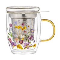 Ashdene Pressed Flowers - Double Walled Glass Mug & Infuser