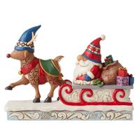 Jim Shore Heartwood Creek Gnomes - Reindeer Pulling Sled