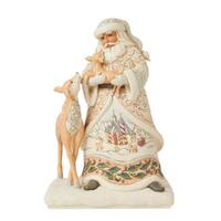 Jim Shore Heartwood Creek White Woodland - Santa Holding Fawn