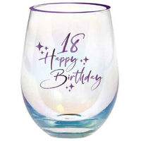 Happy Birthday 18th Purple Foil Stemless Wine Glass