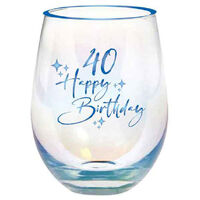 Happy Birthday 40th Blue Foil Stemless Wine Glass