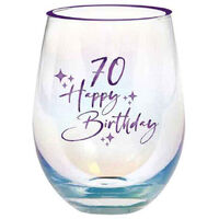 Happy Birthday 70th Purple Foil Stemless Wine Glass