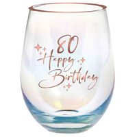 Happy Birthday 80th Rose Gold Foil Stemless Wine Glass