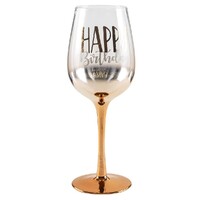 Rose Gold Ombre Stem Happy Birthday Wine Glass