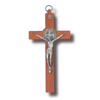 Hanging Crucifix St Benedict - 20cm x 10cm - Metal & Wood Finish
