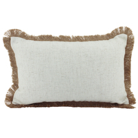 NF Living Linen Fringe Lumbar Cushion - Beige 30x50cm