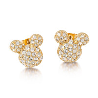 Disney Couture Kingdom - Mickey Mouse - Pave` Crystal Stud Earrings Yellow Gold