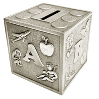 Russell Collection Money Bank - Pewter Finish ABC Cube