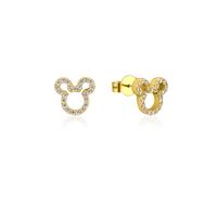 Disney Couture Kingdom Precious Metal - Mickey Mouse - Crystal Outline Stud Earrings Yellow Gold