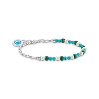 Thomas Sabo Charm Club - Charmista Chain Link Bracelet - Silver with Pearls and Malachite Beads (12 - 15cm)